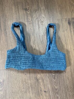 Smocked Scoop Bikini Top in Dusty Blue